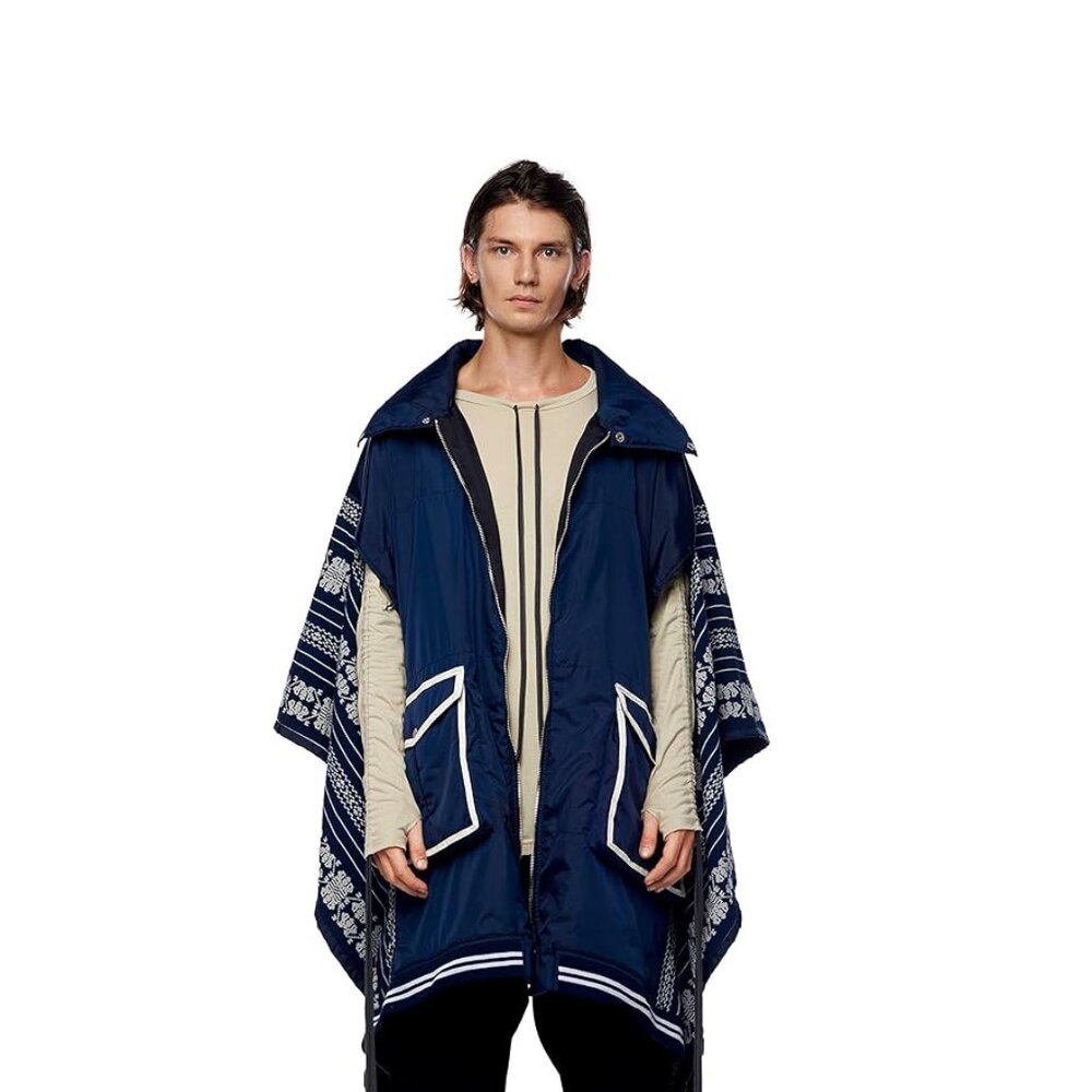 Jonny Cota Navy Blue Patterned Poncho Shrug